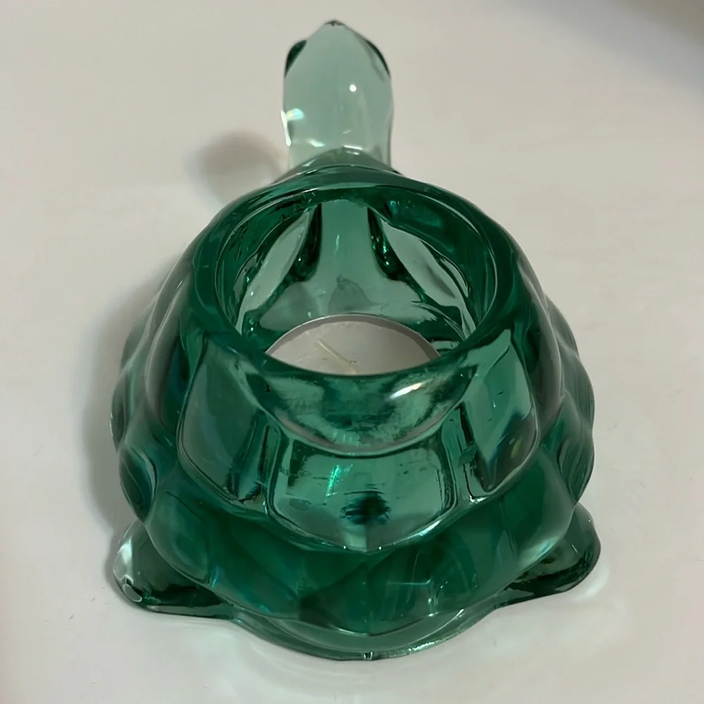 Vintage Indiana Glass Spanish green turtle votive tea light candleholder #12144